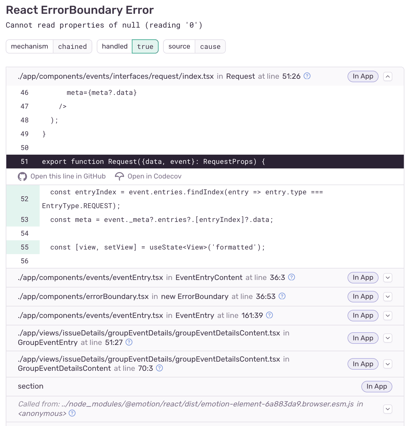 React Error Boundary stacktrace